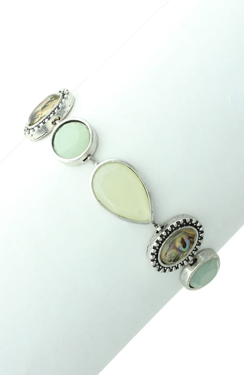 OLIVIA WELLES Iridescent Stone Antiqued Link Bracelet, Alternate, color, Antique Silver / Green