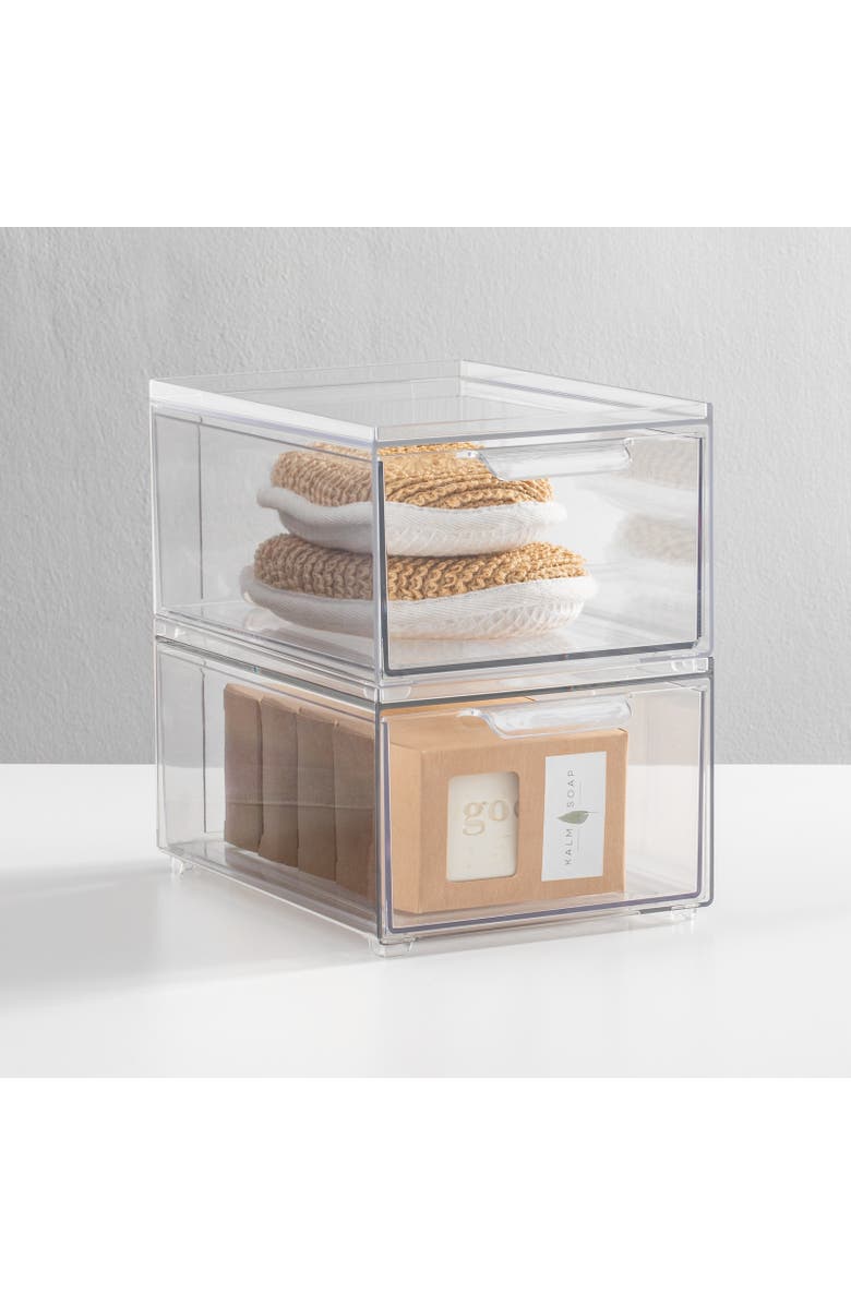 mDesign Plastic Stackable Bathroom Storage Organizer with Drawer, 8 x 6 x 4 - 8 Pack, Alternate, color,