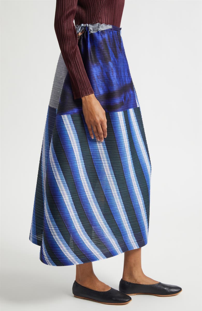 Pleats Please Issey Miyake City Collage Pleated Midi Skirt, Alternate, color, Gray X Navy