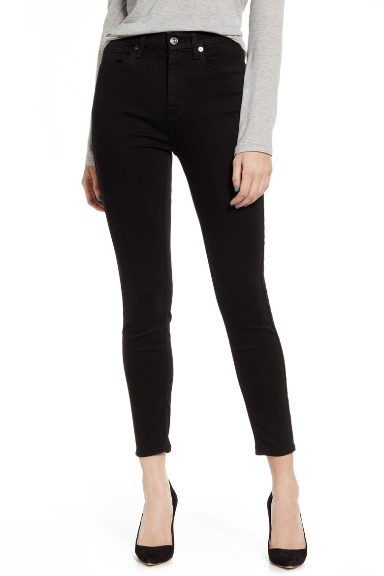 7 For All Mankind® High Waist Ankle Skinny Jeans, Main, color, BAIRBLACK