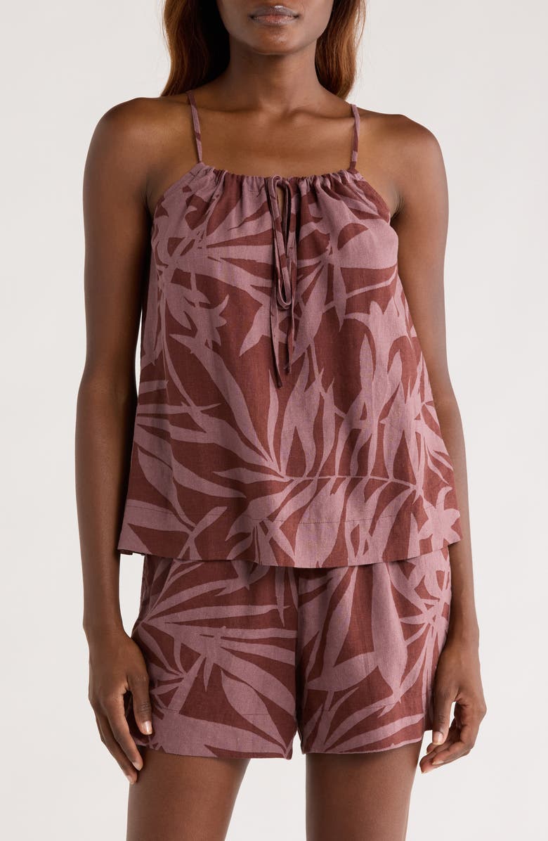 Nordstrom Vacation Linen Blend Short Pajamas, Main, color, Brown Tropical Vine