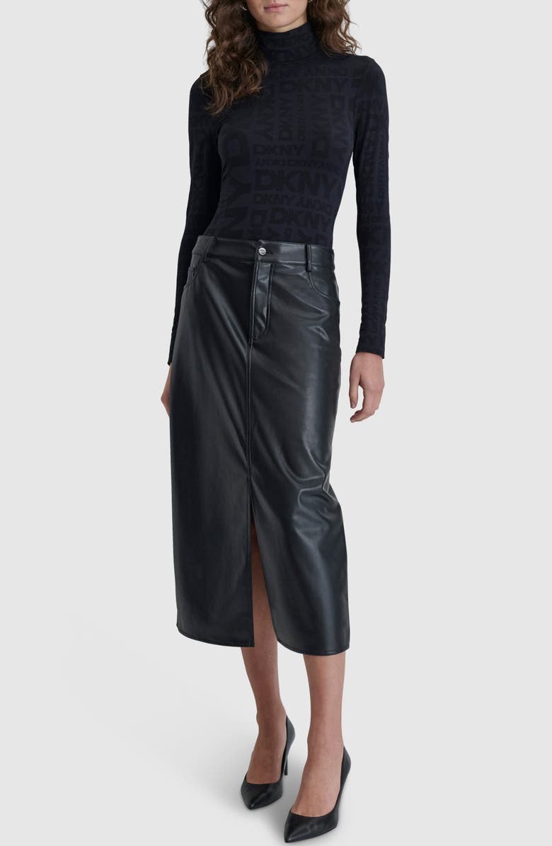 DKNY 5-Pocket Faux Leather Midi Skirt, Alternate, color, 