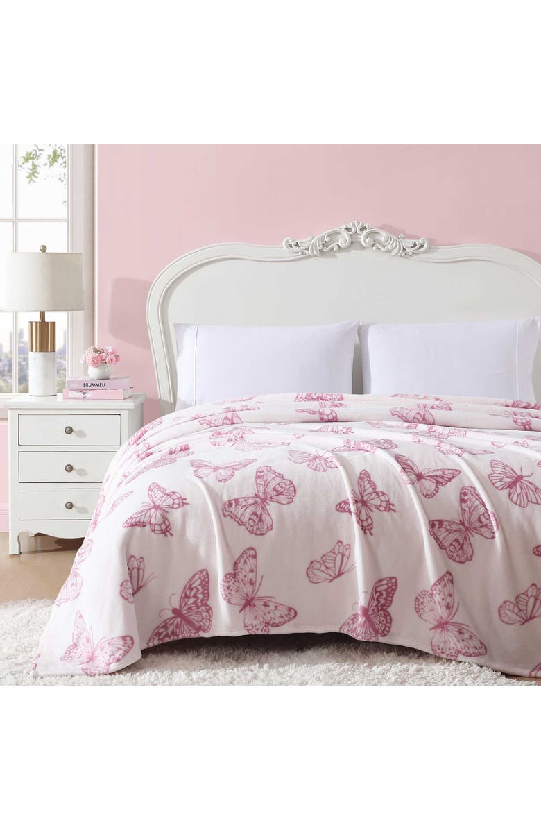 Betsey Johnson Malachite Butterfly Throw Blanket, Alternate, color, Pink