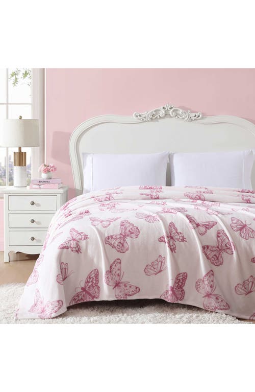 Betsey Johnson Malachite Butterfly Throw Blanket In Pink