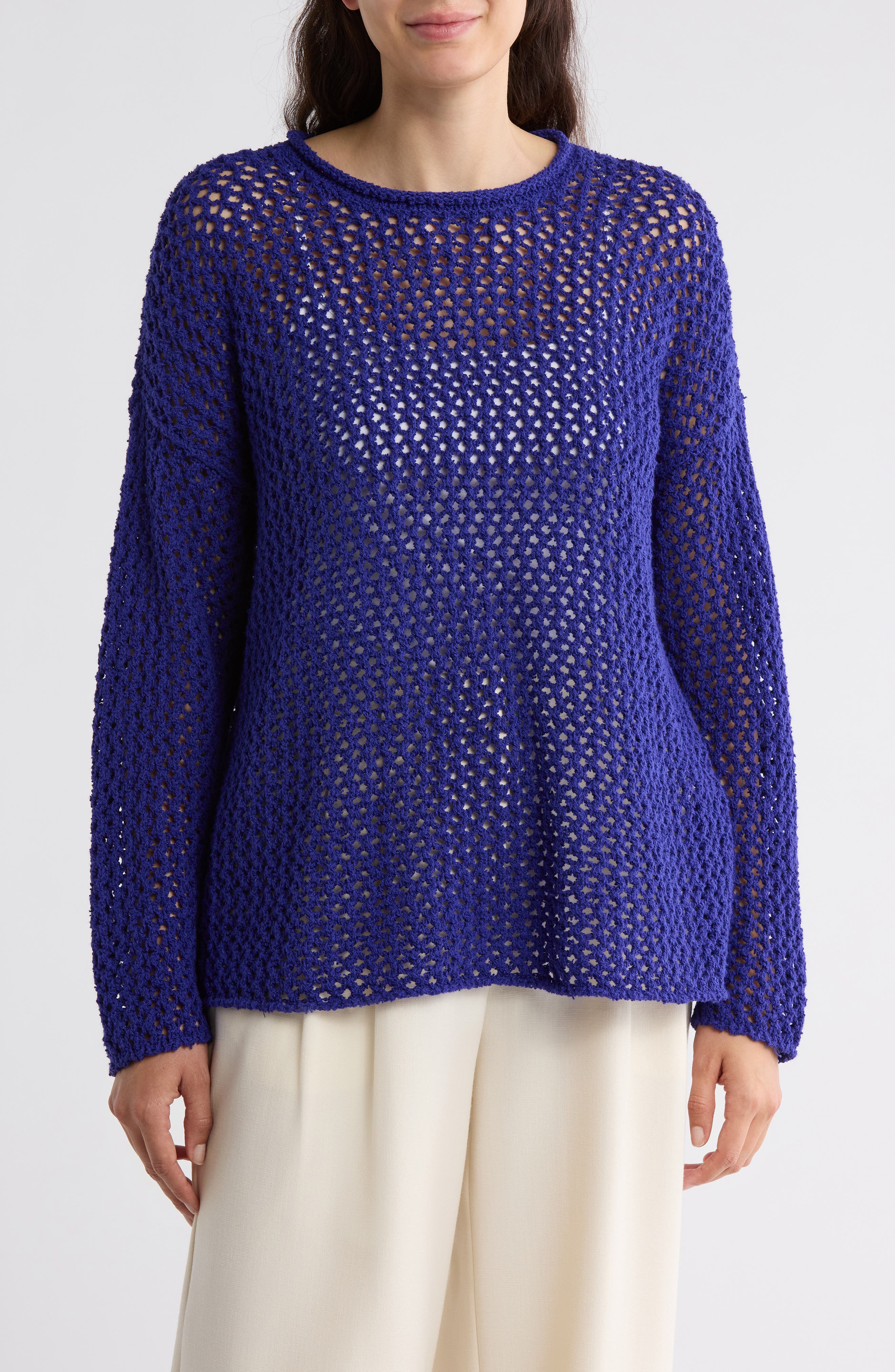 Eileen Fisher Open Stitch Organic Cotton Crewneck Sweater