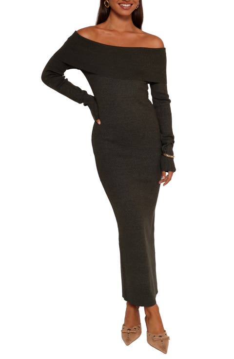 Archie Off the Shoulder Long Sleeve Rib Maxi Sweater Dress