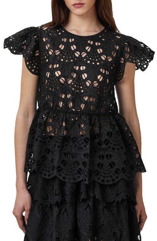 Allsaints Meadow Embroidered Short Sleeve Top In Black