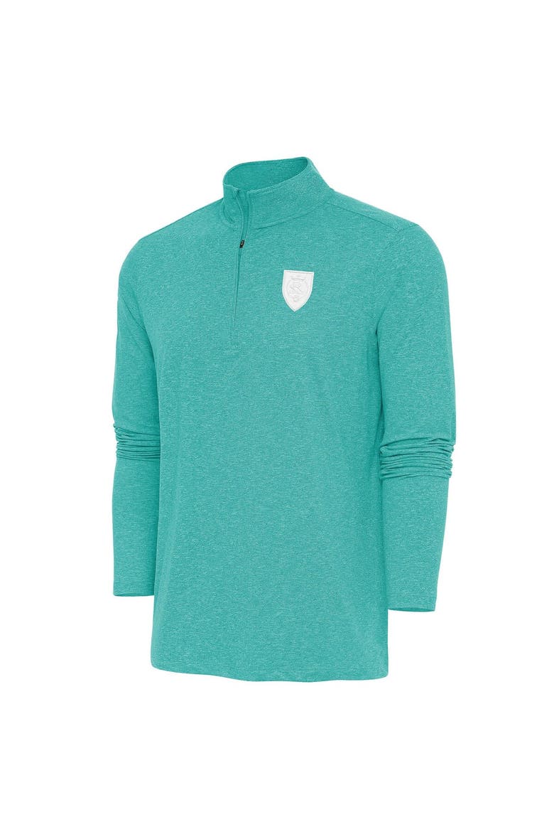 Men's Antigua Aqua Real Salt Lake White Logo Hunk Quarter-Zip Pullover Top, Main, color, Aqua