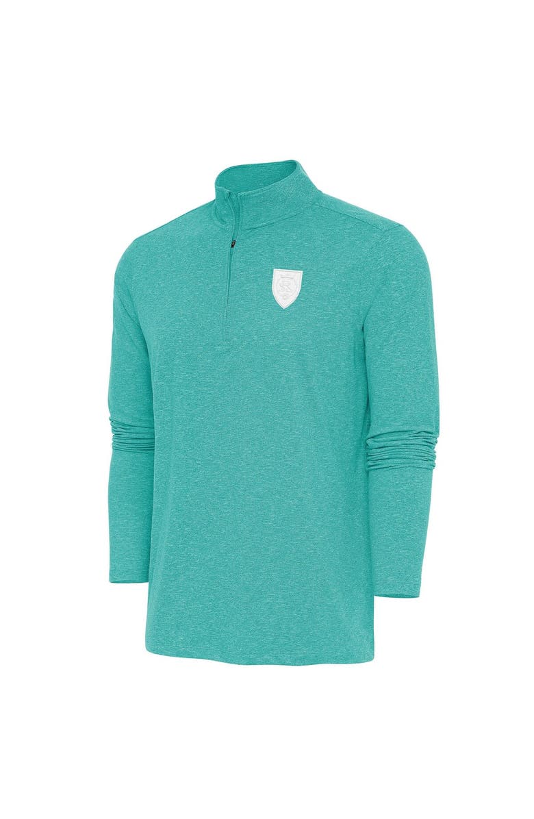 ANTIGUA Men's Antigua Aqua Real Salt Lake White Logo Hunk Quarter-Zip Pullover Top, Main, color,