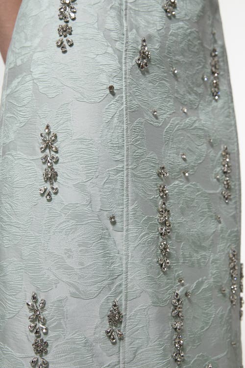 Karen Millen Crystal Embellished Strapless Midi Dress In Green