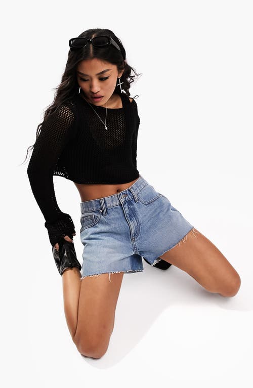 Asos Design Relaxed Fit Cutoff Denim Shorts In Blue