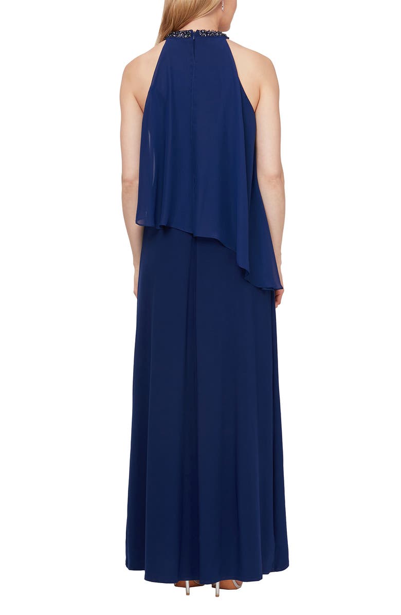 SLNY Embellished Halter Neck Layered Chiffon Gown, Alternate, color, 