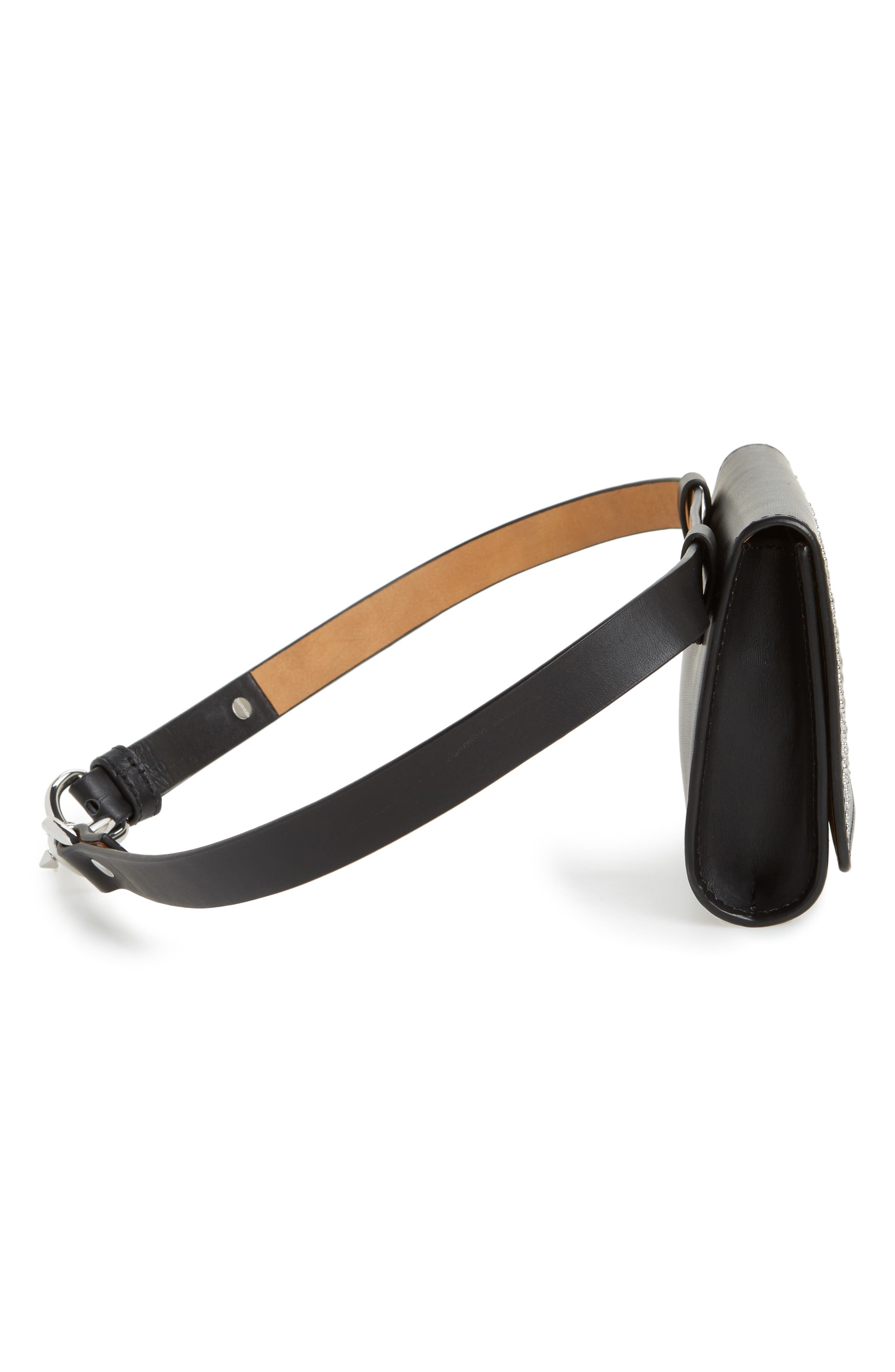 Erin Studded Calfskin Leather Belt Bag, Alternate, color, BLACK