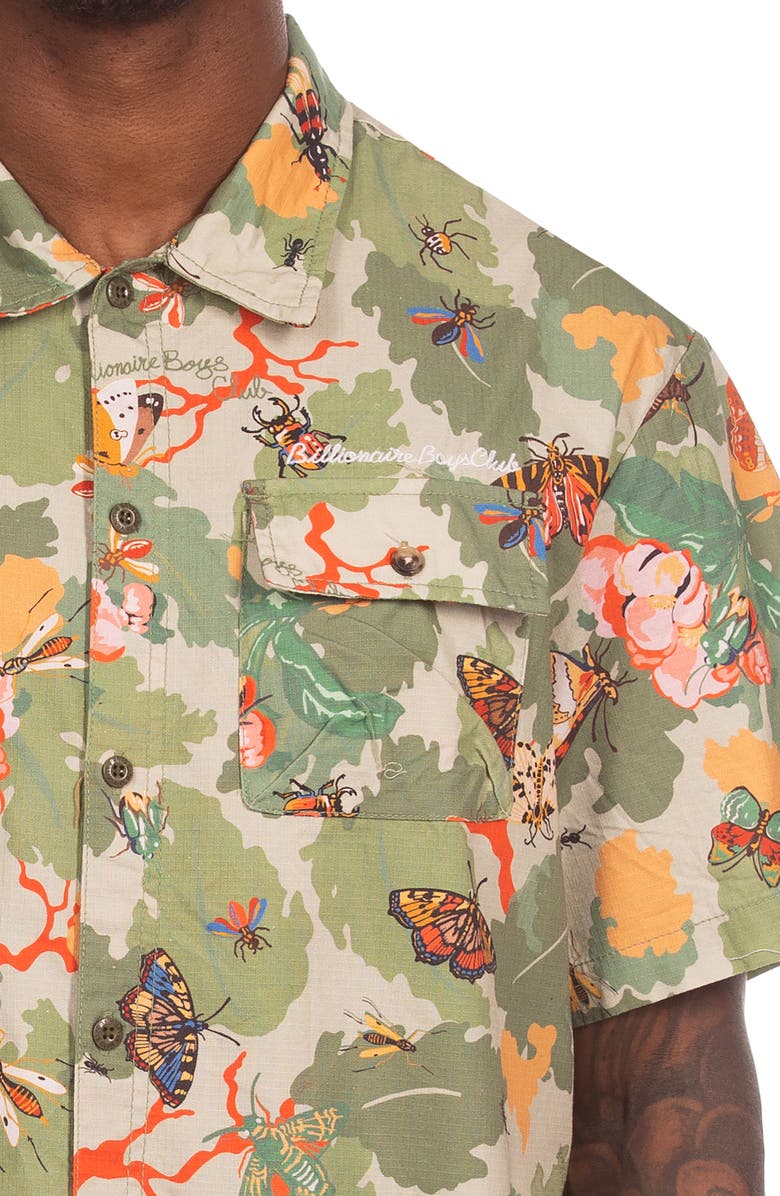 Billionaire Boys Club BB Foliage Short Sleeve Cotton Ripstop Button-Up Shirt, Alternate, color, Pale Marigold
