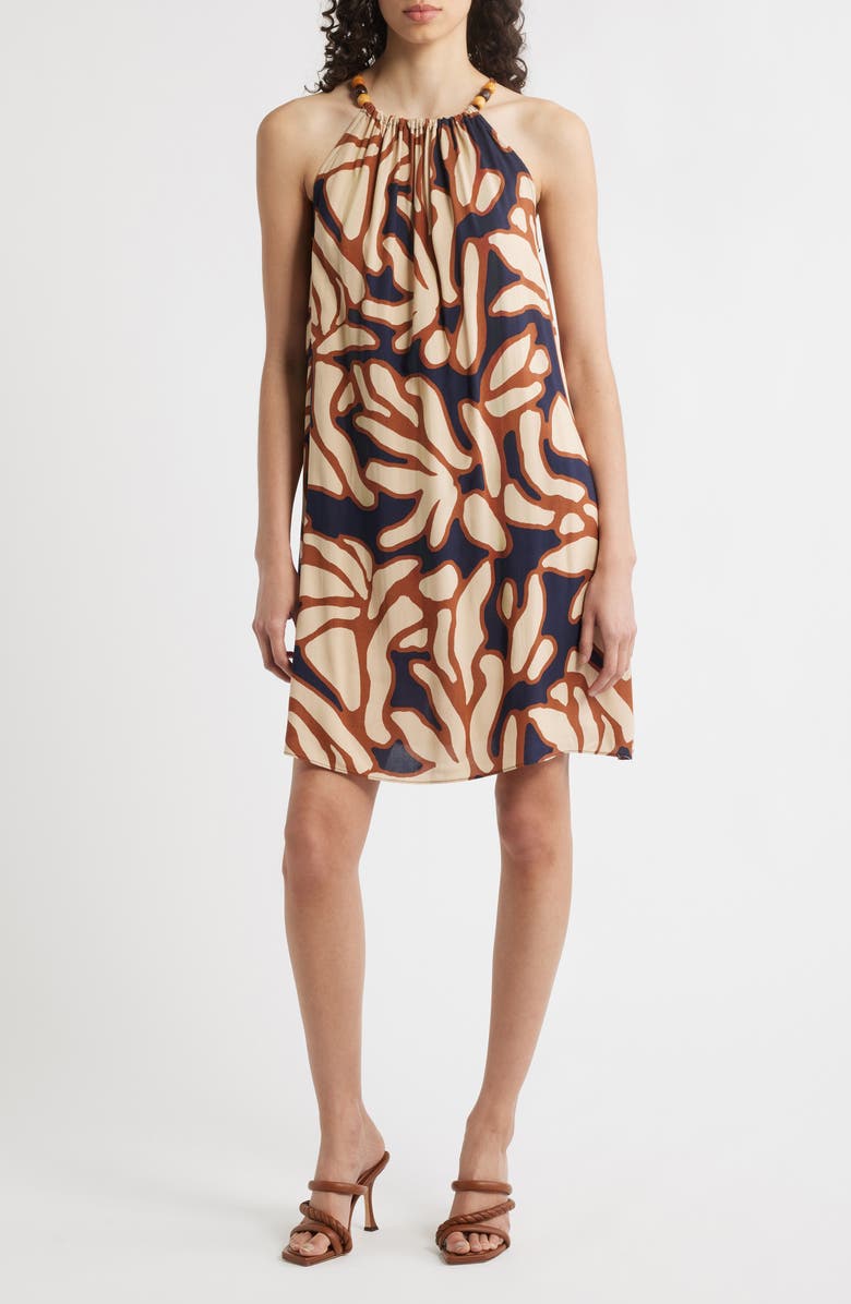 Halogen<sup>®</sup> Beaded Halter Dress, Main, color, Camel Beige