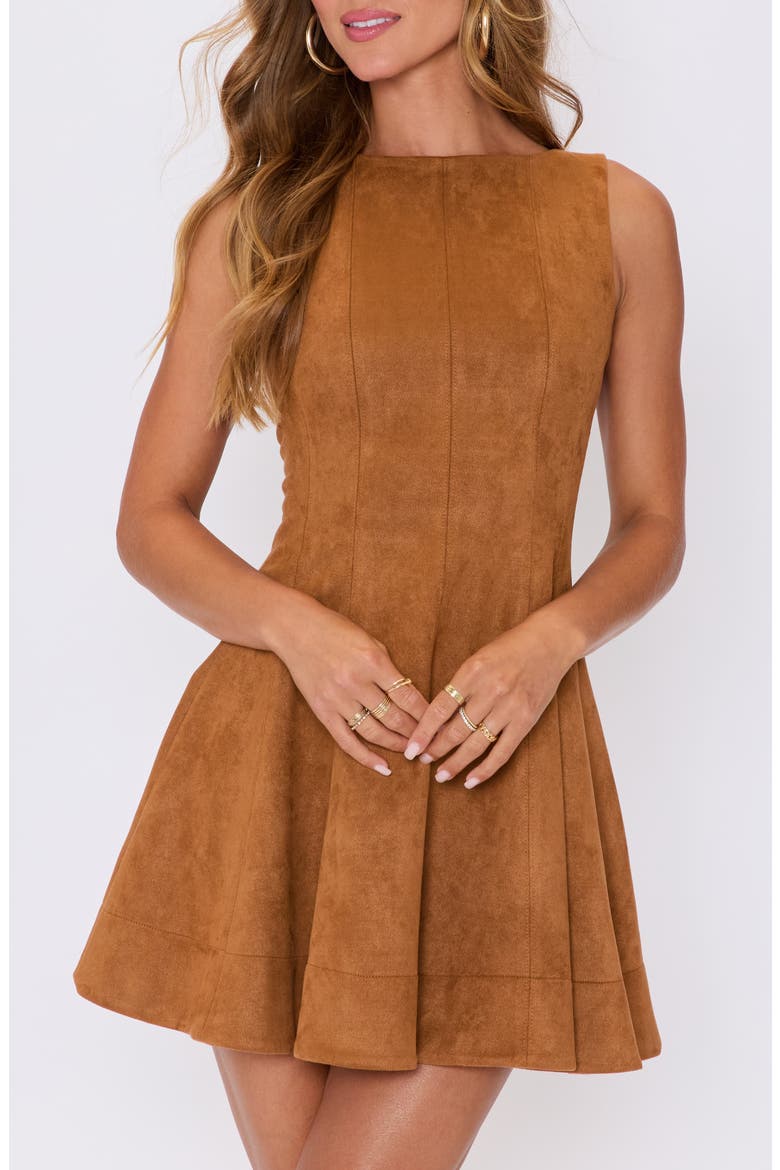 Maeve Faux Suede Fit & Flare Minidress, Alternate, color, CAMEL