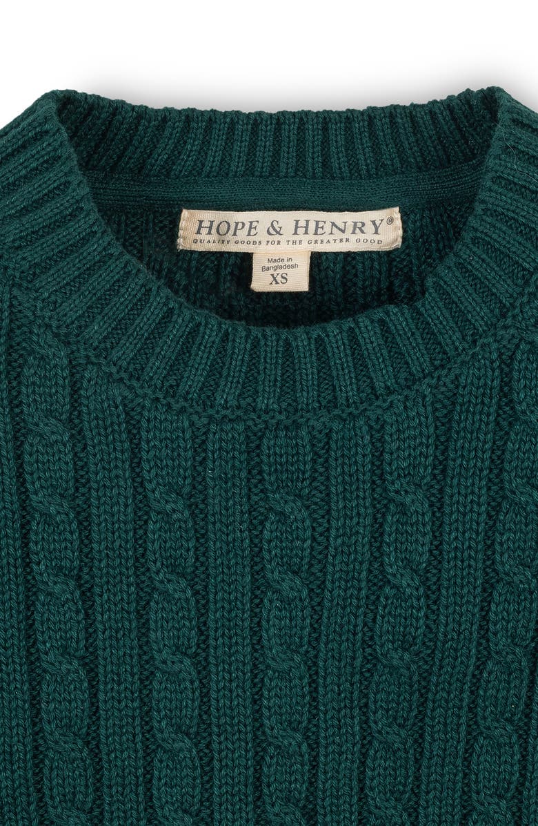 Hope & Henry Kids' Organic Cable Crewneck Pullover Sweater, Alternate, color, Deep Green Cable
