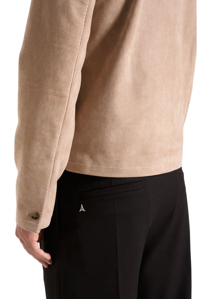 Maxime Suede Zip Jacket With Contrast Stitch, Alternate, color, Beige
