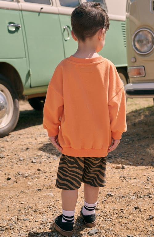 Next Kids' Oversize Leopard Crewneck Sweatshirt & Zebra Stripe Shorts Set In Orange