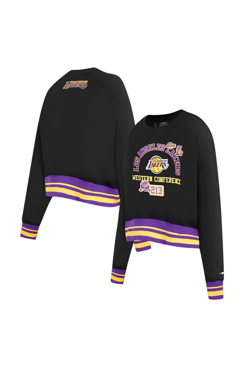 Women's Pro Standard Black Los Angeles Lakers Area Code Cropped Pullover Sweatshirt, Main, color, Black
