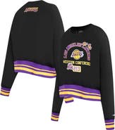 PRO STANDARD Women's Pro Standard Black Los Angeles Lakers Area Code Cropped Pullover Sweatshirt