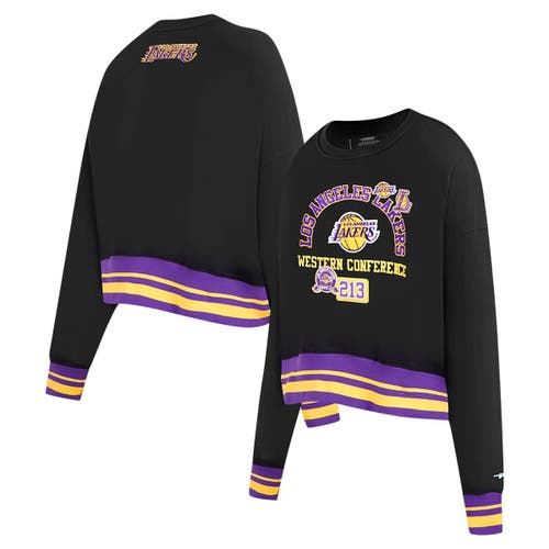 Pro Standard Black Los Angeles Lakers Area Code Cropped Pullover Sweatshirt