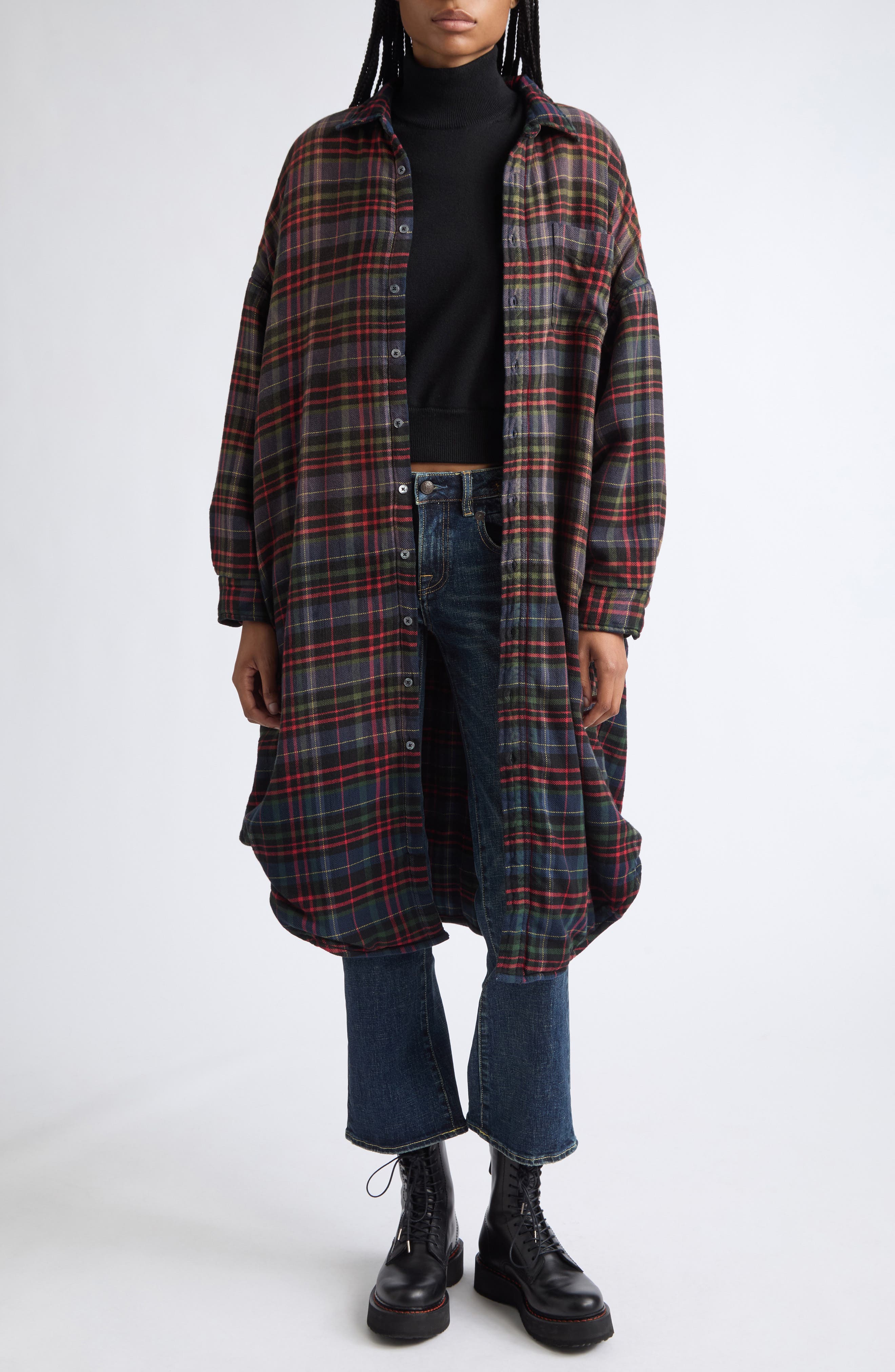 R13 Padded Jumbo Plaid Shirtdress (Women) | Nordstrom