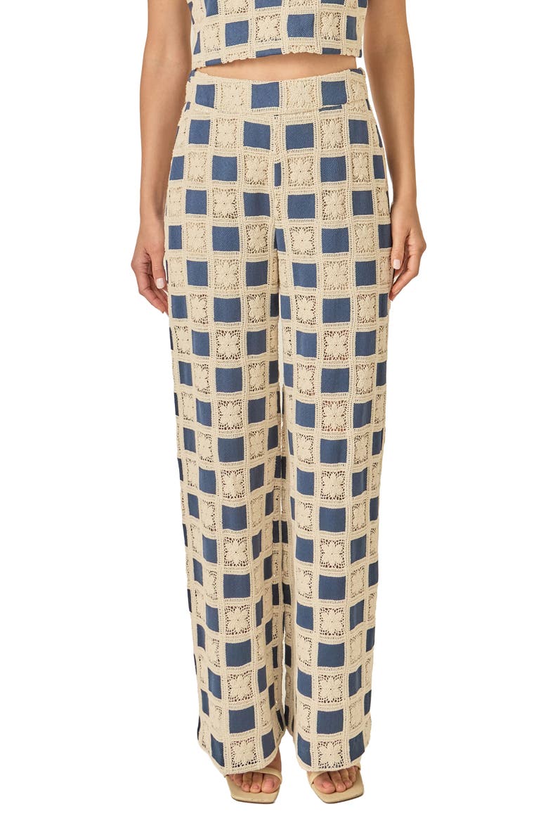 Embroidered Wide Leg Pants, Main, color, NAVY
