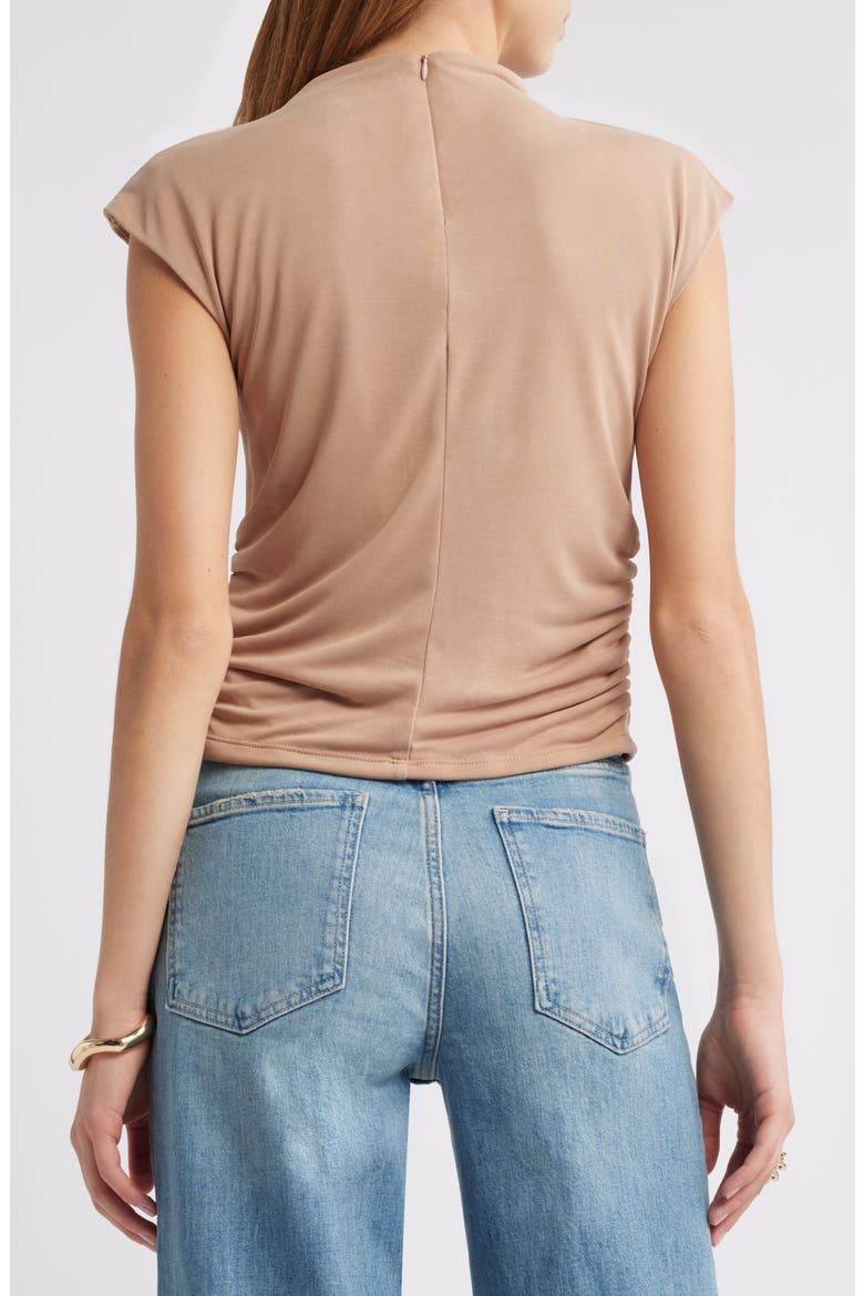 Funnel Neck Cap Sleeve Top, Alternate, color, TAN NATURAL