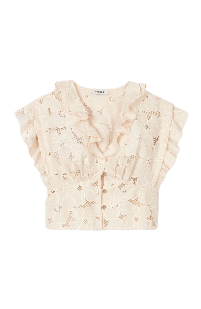 SANDRO Embroidered crop top, Alternate, color, Ecru