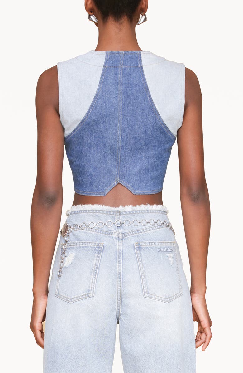 Avec Les Filles Colorblock Denim Vest, Alternate, color, Terra Light-Medium Blue Wash