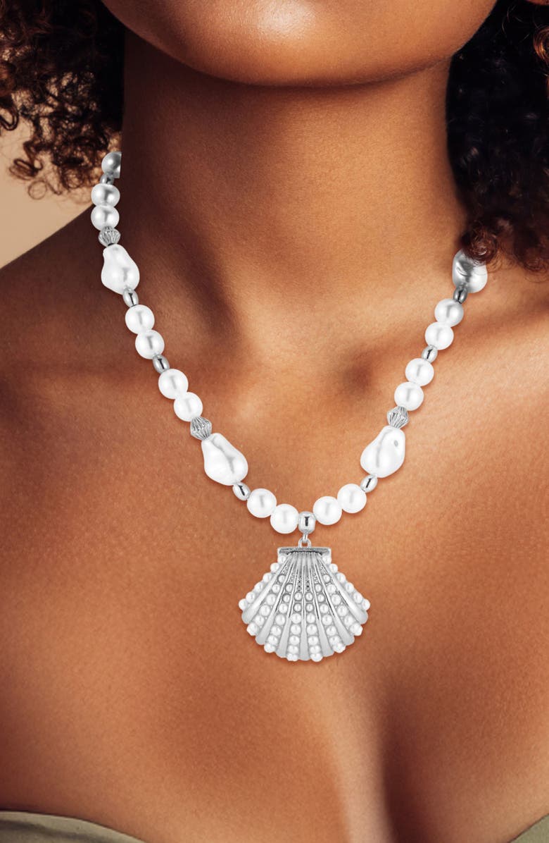 GLAZE JEWELRY Faux Pearl Shell Pendant Necklace, Alternate, color, 