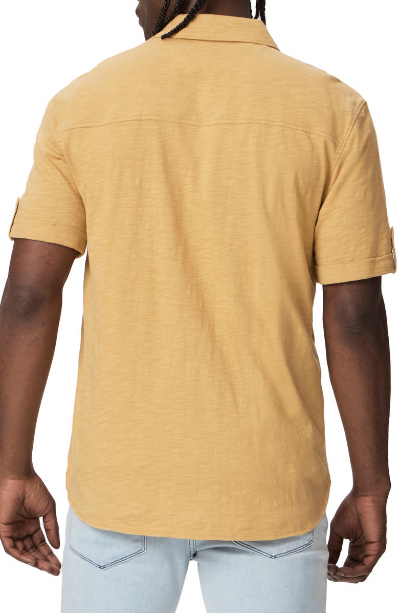 PAIGE Brayden Short Sleeve Slub Knit Button-Up Shirt, Alternate, color, Croissant