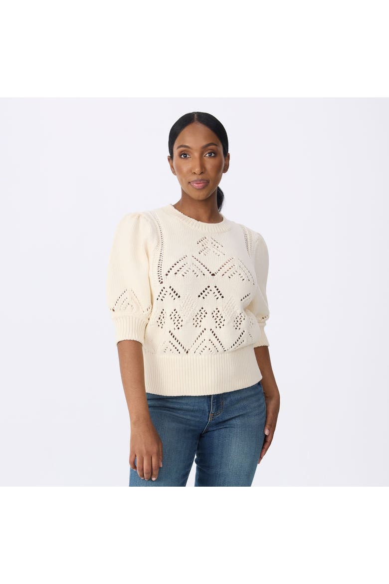 Clary Short Sleeve Pointelle Sweater, Main, color, Birch