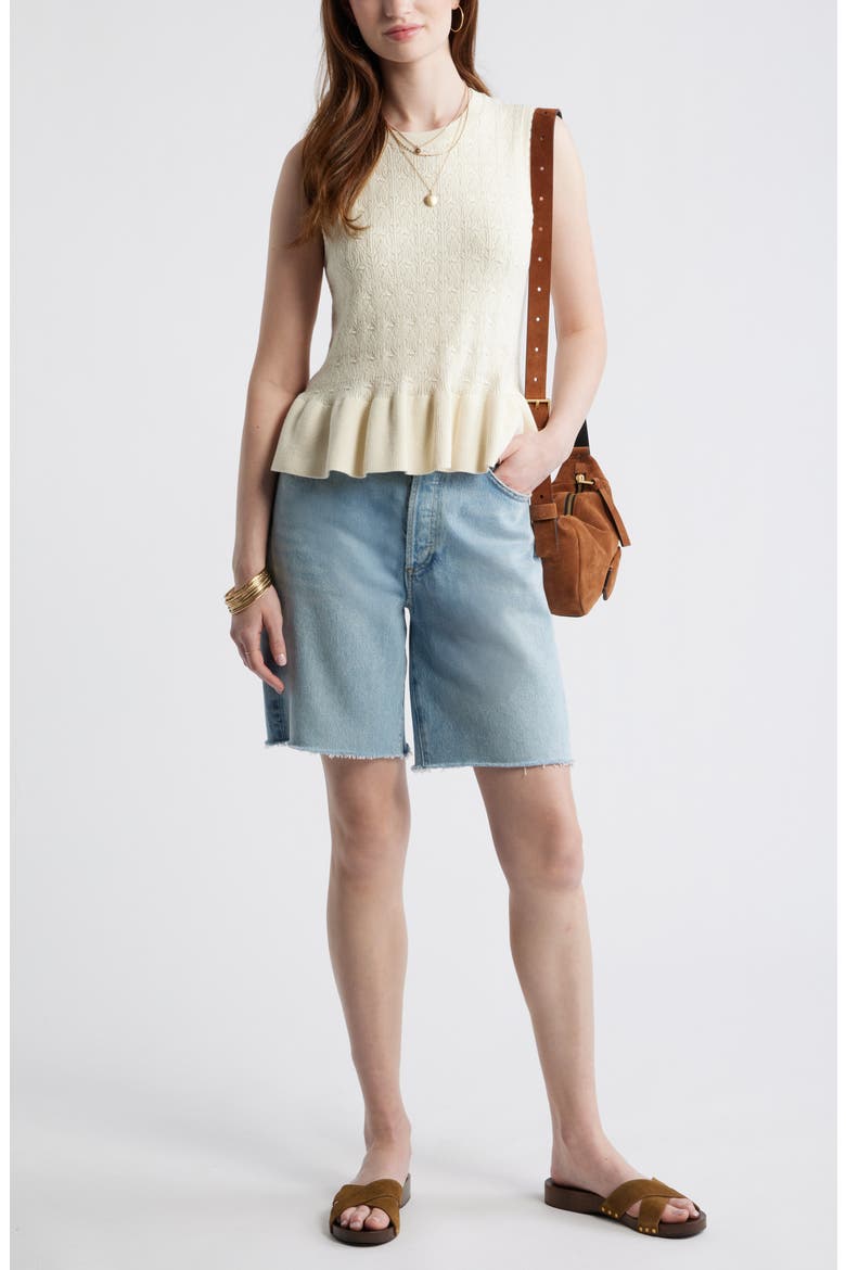 Pointelle Peplum Sleeveless Sweater, Alternate, color, IVORY DOVE