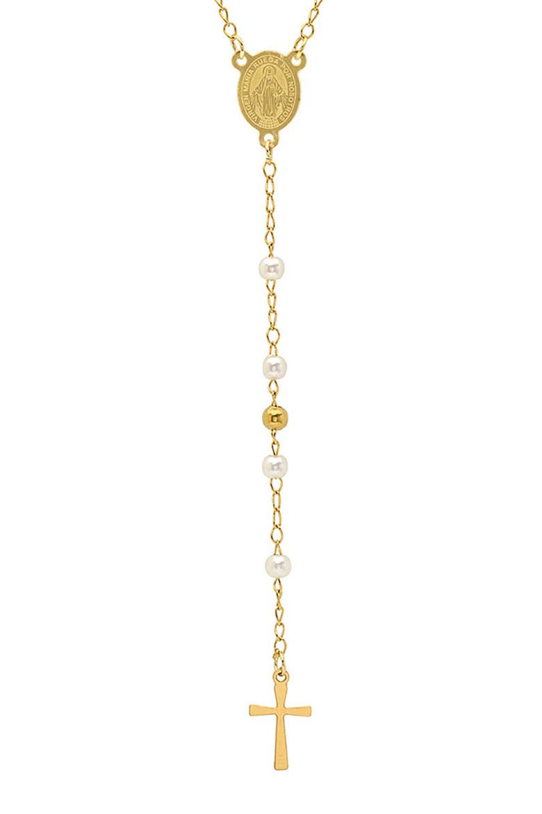 18k Gold Plated Imitation Pearl Rosary Necklace, Alternate, color, GOLD