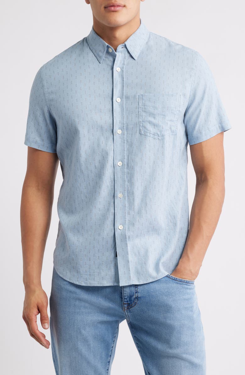Rails Carson Short Sleeve Stretch Linen Blend Button-Up Shirt, Main, color, Arrow Dot Waterfall