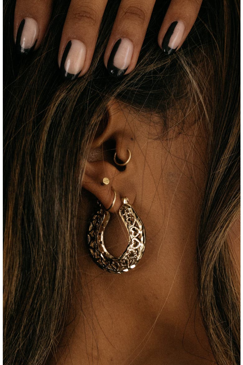 Lovers Club Hoop Earrings, Alternate, color, GOLD