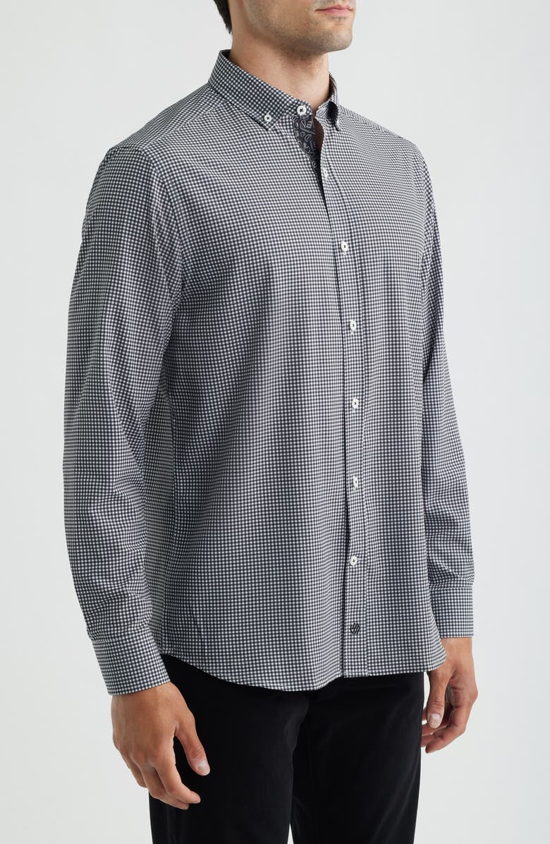 Johnston & Murphy XC+<sup>™</sup> Performance Game Day Gingham Button-Up Shirt, Alternate, color, Black