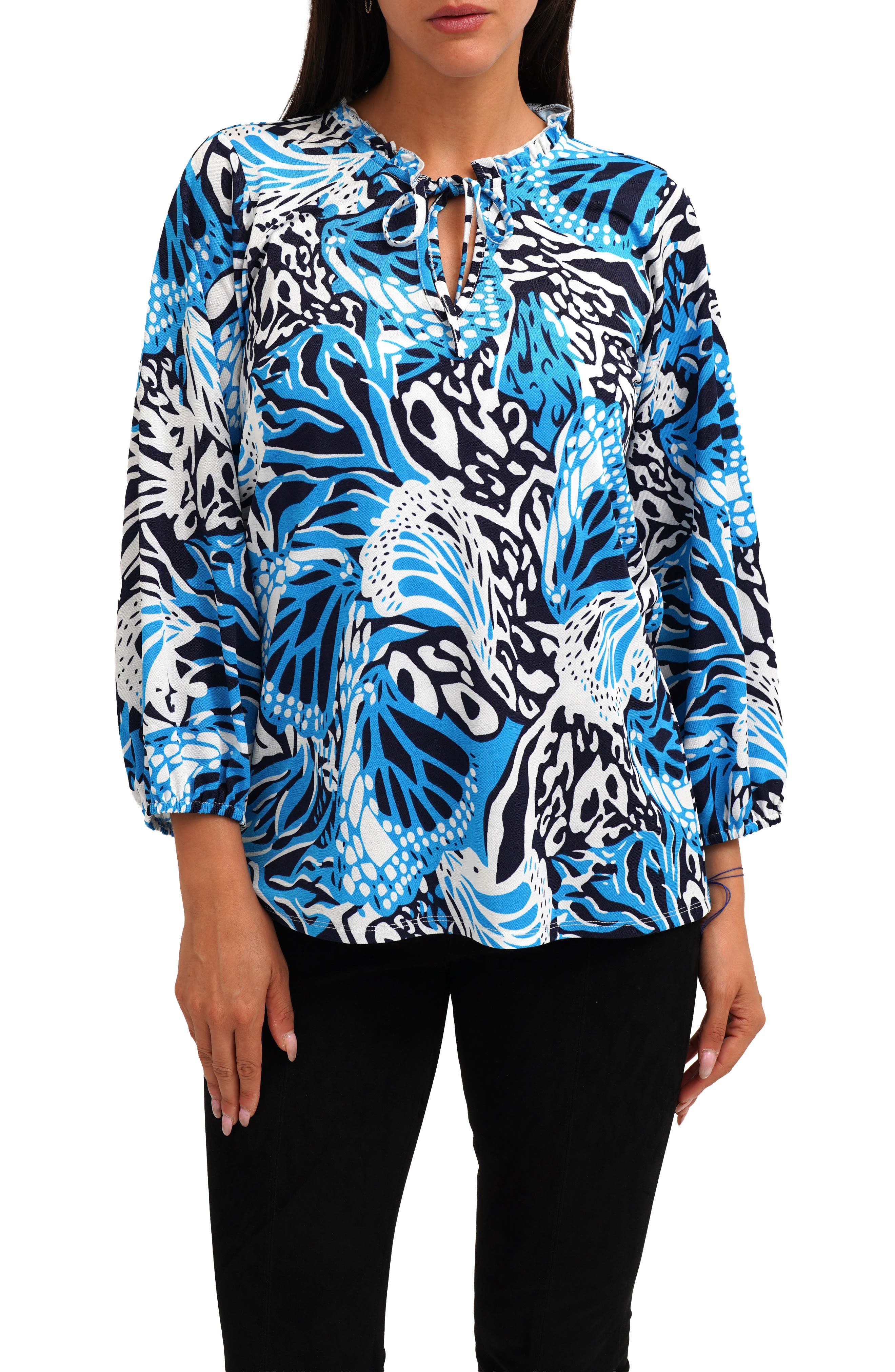 Printed Mesh Long Sleeve Top