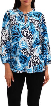 SUNNY LEIGH Printed Mesh Long Sleeve Top