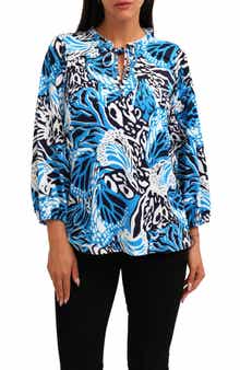 Printed Mesh Long Sleeve Top
