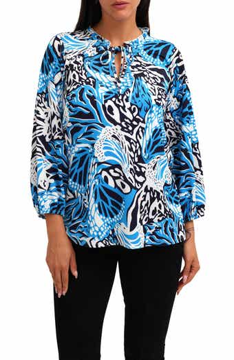 Printed Mesh Long Sleeve Top