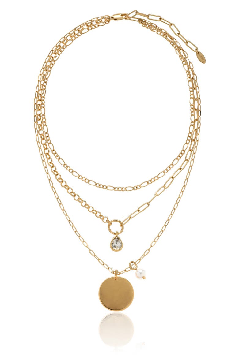 Medallion Layered Chain Necklace, Alternate, color, GOLD