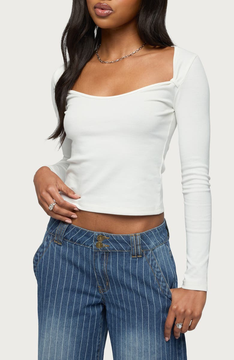 EDIKTED Ximena Long Sleeve Top, Main, color, White