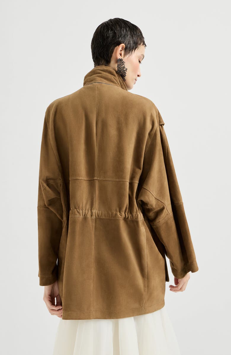 Brunello Cucinelli Couture suede safari jacket, Alternate, color, Brown