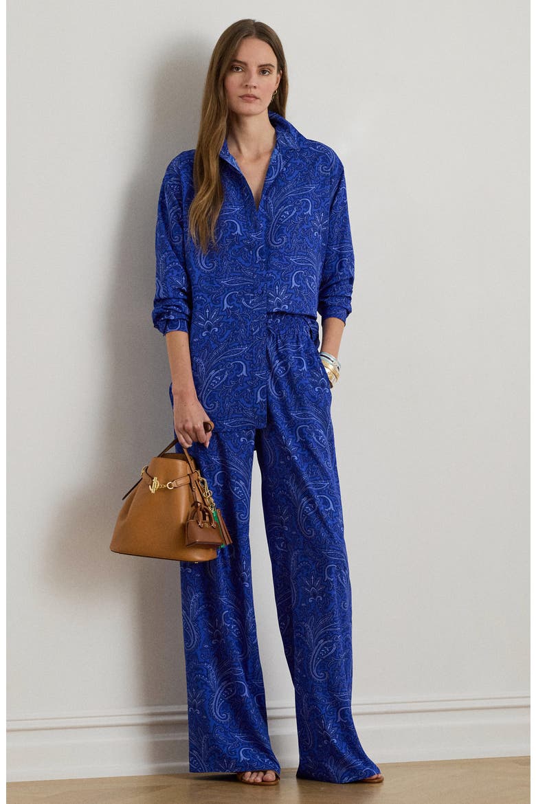 Floral Print Wide Leg Pants, Alternate, color, BLUE/ MULTI