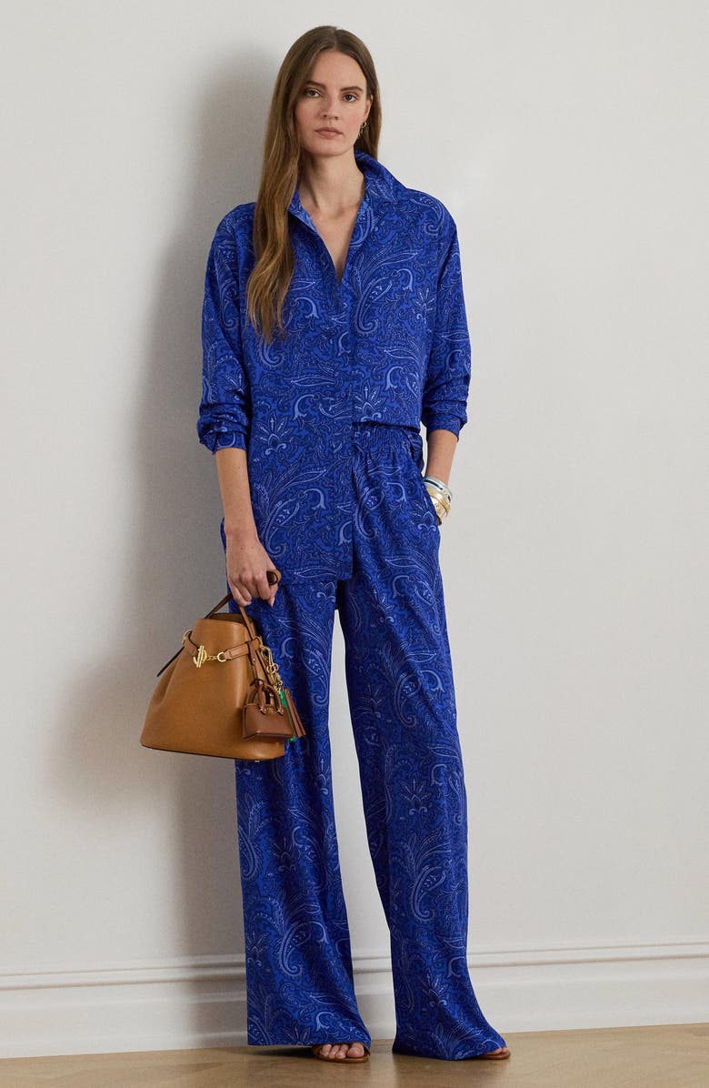 Lauren Ralph Lauren Floral Print Wide Leg Pants, Alternate, color, Blue/ Multi