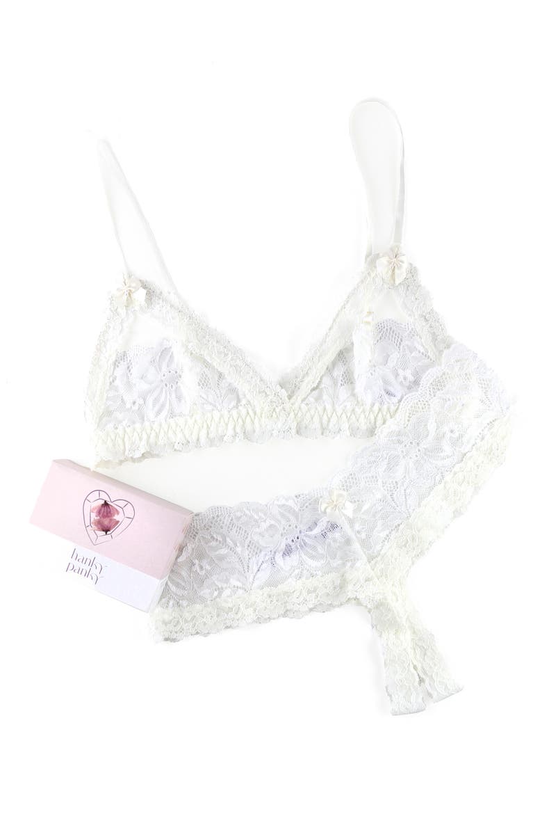 Honeymoon Lace Bra & Crotchless Thong Set, Main, color, LIGHT IVORY