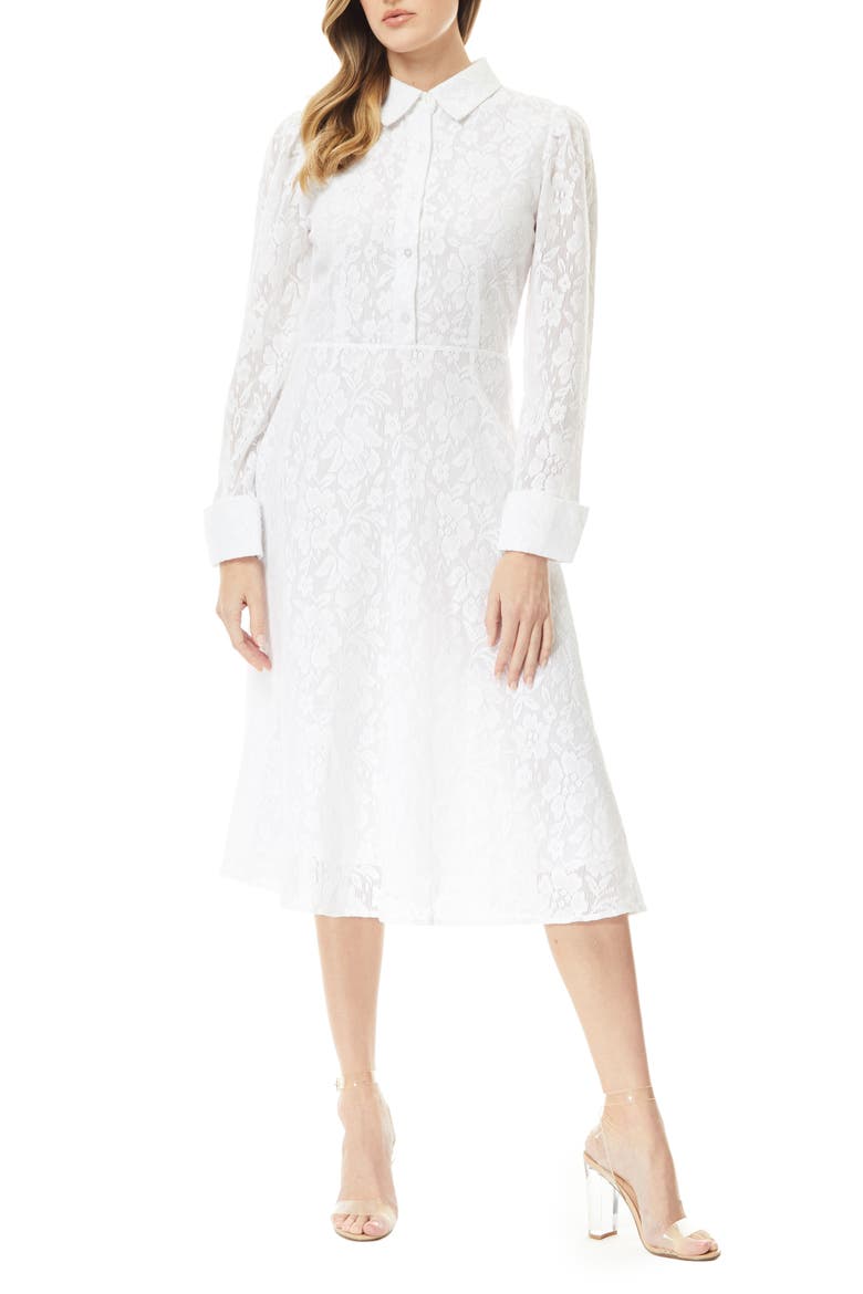 Ellen Lace Long Sleeve Shirtdress, Main, color, BRIGHT WHITE